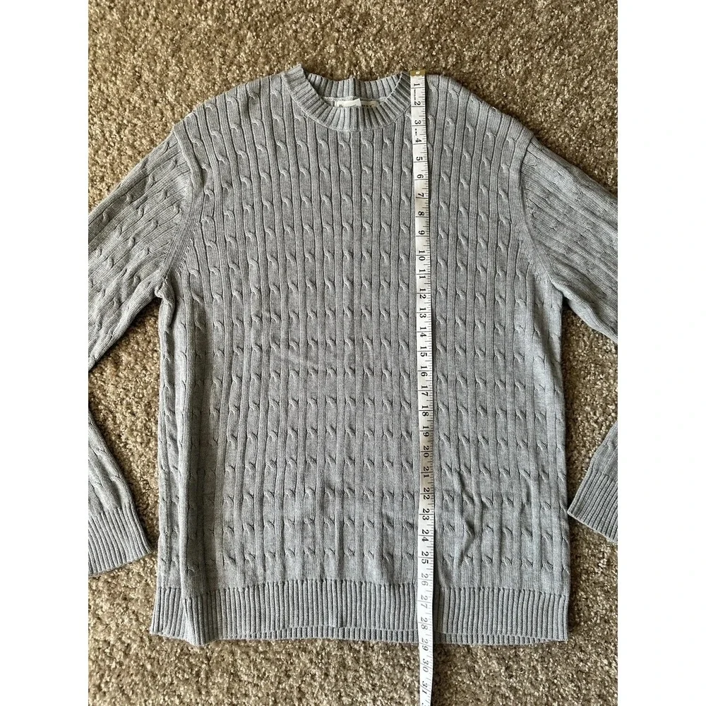Banana Republic Mens Grey Cable Knit Crewneck Sweater 100% Cotton Size L